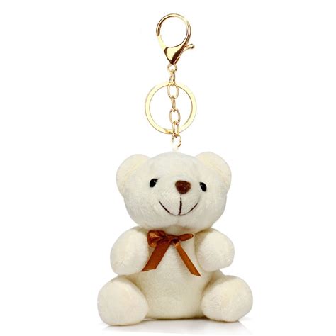 White Teddy Bag Charm With Metal Ring 